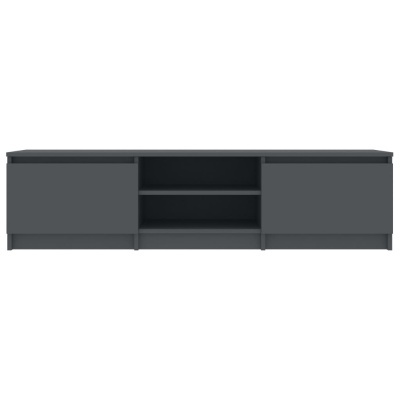 Móvel TV preto mate com duas portas e prateleiras abertas