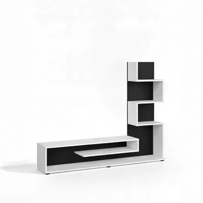 Móvel de sala de estar branco e preto em forma de L moderno