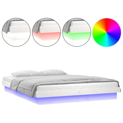 Cama branca moderna com iluminação LED colorida na base