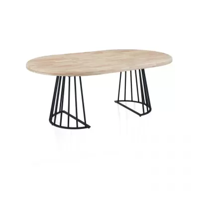Mesa oval madeira clara base ferro preto