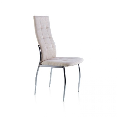 Cadeira estofada bege com pernas metálicas cromadas
