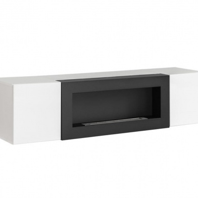 Móvel de parede branco com zona central preta recuada