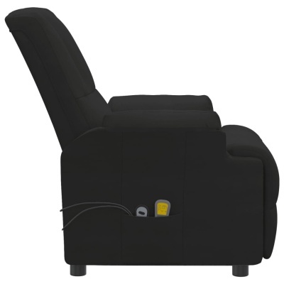 Poltrona reclinável preta com estofado e comandos remotos no bolso lateral