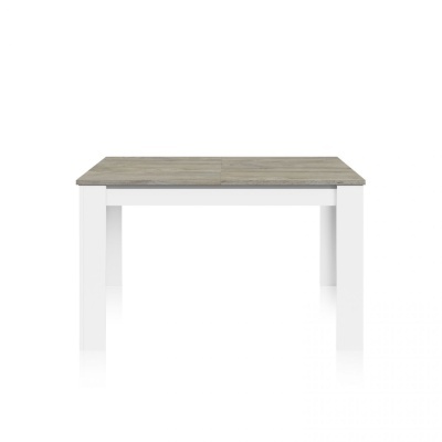Mesa rectangular com tampo cinza e pernas brancas