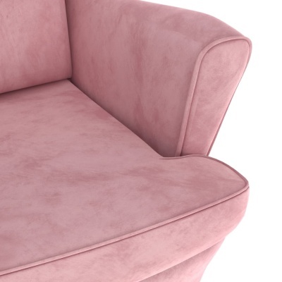 Sofá cor-de-rosa em veludo com textura suave e costuras delineadas