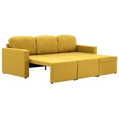 Sofá amarelo em tecido com chaise longue