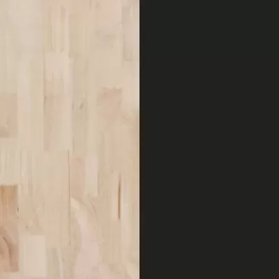 Piso laminado de madeira clara com padrão de faixas verticais ao lado de fundo negro