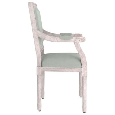 Cadeira com estrutura branca envelhecida e estofos verdes, vista lateral