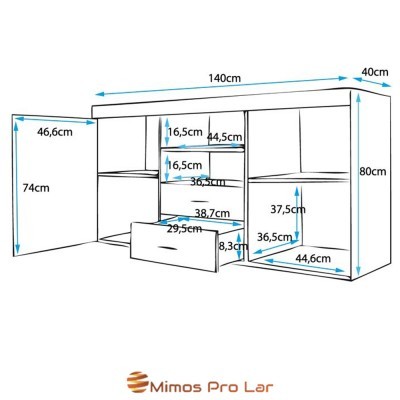 Desenho técnico de móvel de parede com medidas
