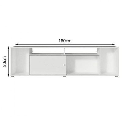 Móvel branco com prateleiras e porta central