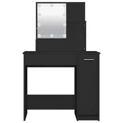 Móvel de maquilhagem preto com espelho e luzes