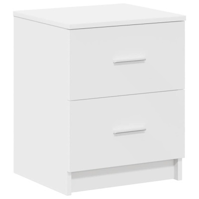Móvel de gavetas branco com duas gavetas e puxadores prateados