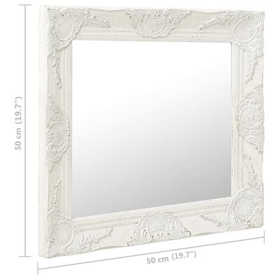 Espelho quadrado branco com moldura decorativa em relevo