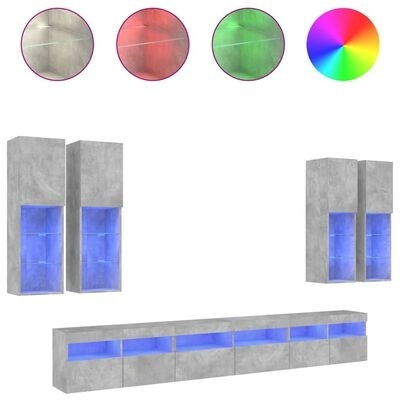 Conjunto de móveis cinzentos com luz azul