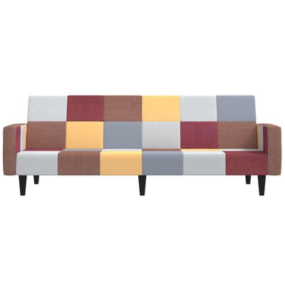 Sofá patchwork 3 lugares colorido com pernas pretas