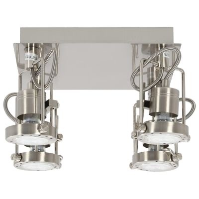 Candeeiro de teto metálico prateado com quatro focos direcionáveis