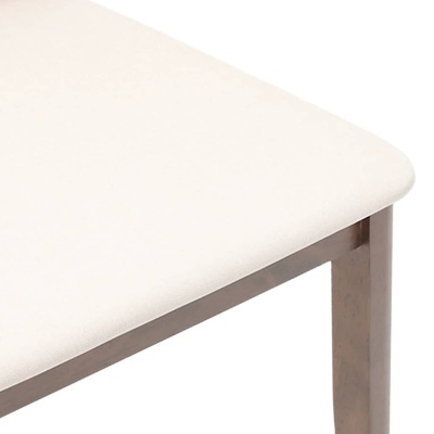 Banco ou cadeira com assento branco e pernas de madeira escura