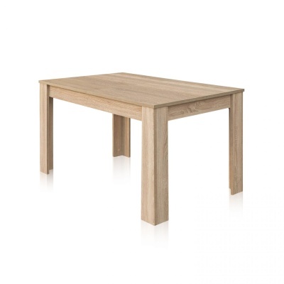 Mesa retangular em madeira clara com textura natural