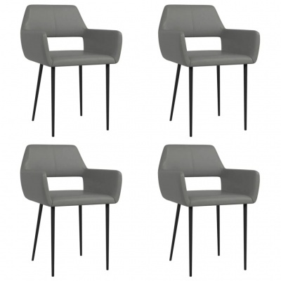 quatro cadeiras cinza com pernas pretas e design moderno