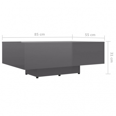 Mesa de centro cinzenta rectangular com dimensões 85x55x31 cm