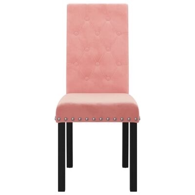 Cadeira rosa em veludo com tachas metálicas e pernas pretas