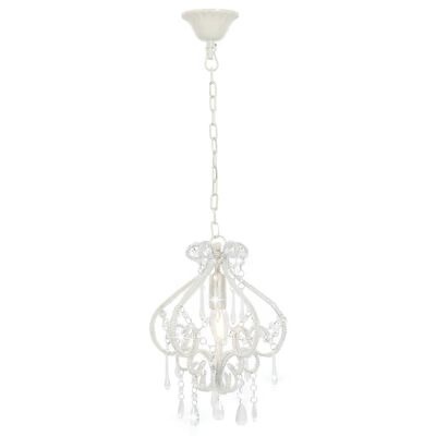 Candeeiro de teto decorativo branco com ornamentos de cristal e lâmpada visível
