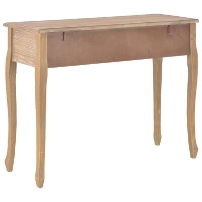 Mesa de madeira com pernas curvas e tampo retangular