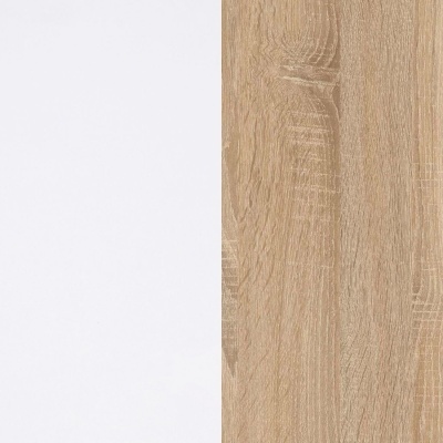 Superfície dividida entre branca lisa e madeira clara texturizada