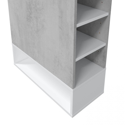 Estante cinza e branca com três prateleiras