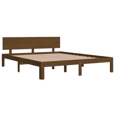 Cama de madeira castanha com cabeceira e estrutura retangular