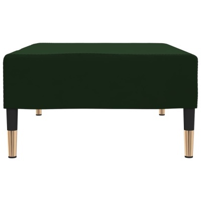 Pufe retangular verde escuro com pernas pretas e pontas douradas