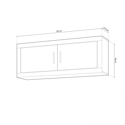 Armário de parede branco com duas portas e pegas verticais, dimensões indicadas