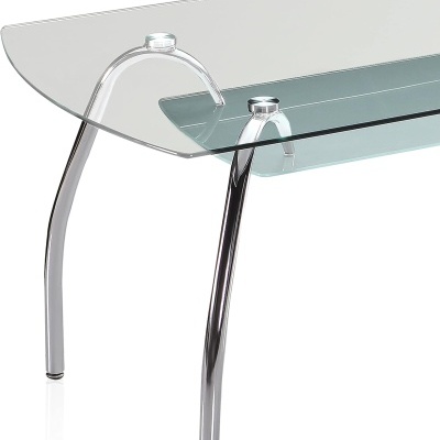 Mesa com tampo de vidro e estrutura metálica cromada