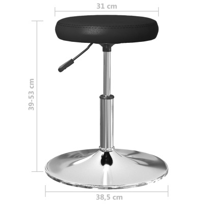 Banco redondo preto com base cromada e regulagem de altura