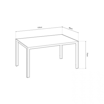 Desenho técnico de mesa retangular com medidas em cm