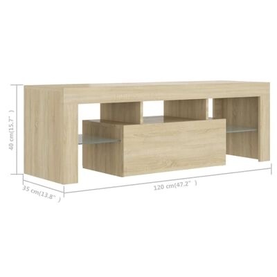 Mesa de centro em madeira clara com gaveta e compartimentos abertos