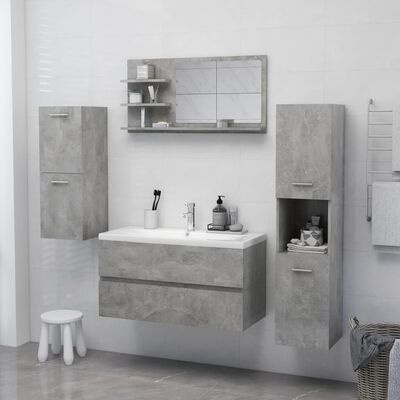 Móveis de casa de banho flutuantes cinza cimento com lavatório branco e espelho
