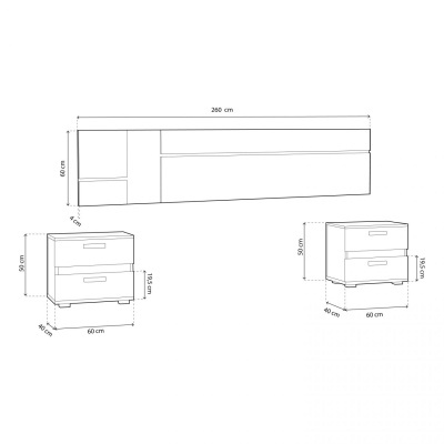Desenhos técnicos de móveis com dimensões em centímetros