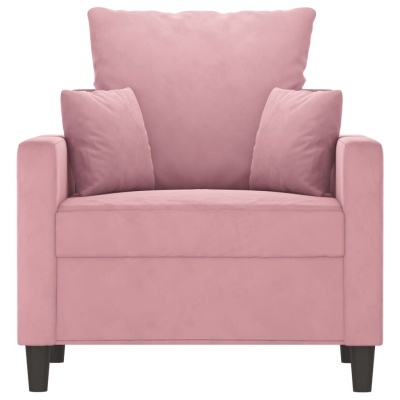 Poltrona rosa de tecido com almofadas