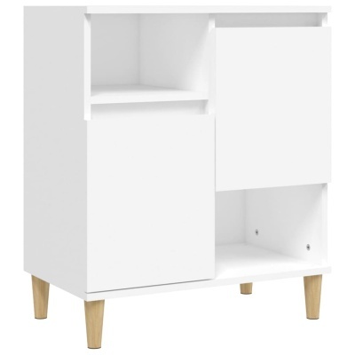Móvel de apoio branco com portas e prateleiras