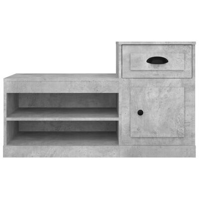 Móvel cinzento estilo concreto com gaveta, porta e prateleiras abertas