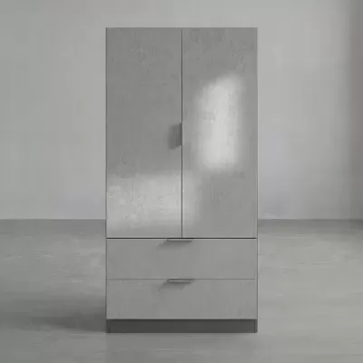 Armário cinzento metálico com portas e gavetas