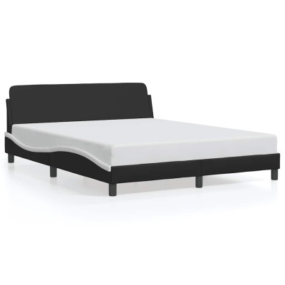 Cama de casal preta e branca com colchão branco