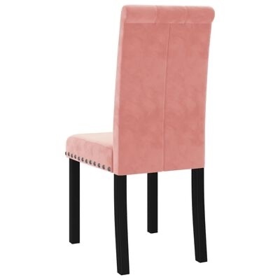 Cadeira estofada rosa de veludo com pernas pretas