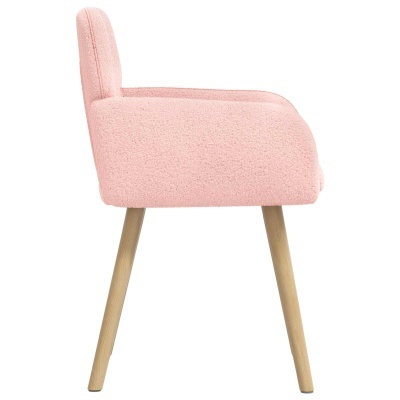 Cadeira rosa com estofado felpudo e pernas de madeira