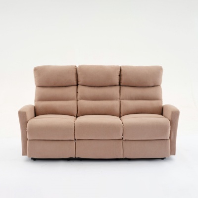 Sofá rosa claro reclinável de três lugares num fundo branco