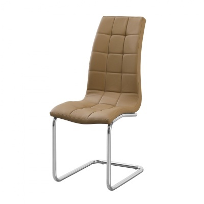 cadeira moderna castanha com estrutura metálica cromada