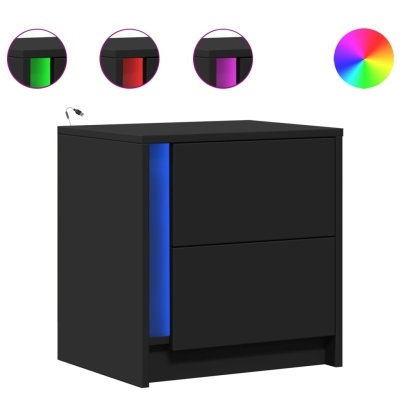 Móvel de armazenamento preto com duas gavetas e iluminação LED colorida