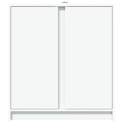 Armário branco com duas portas lisas e puxador metálico