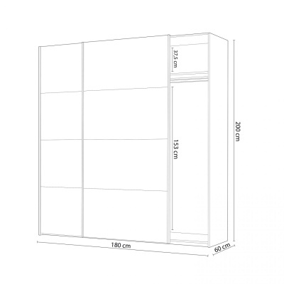 Desenho técnico do roupeiro com dimensões em centímetros